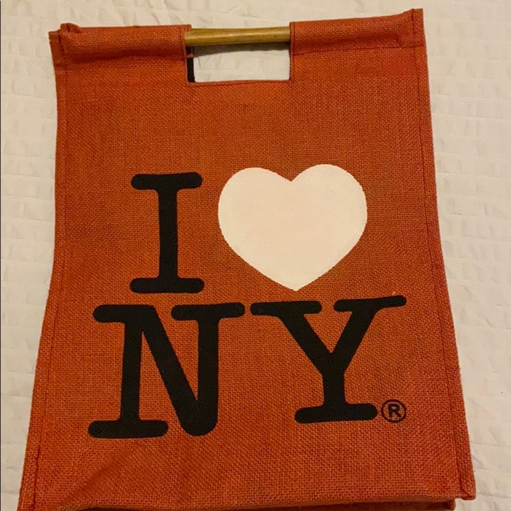 I Love New York Wood Handle Jute Bag